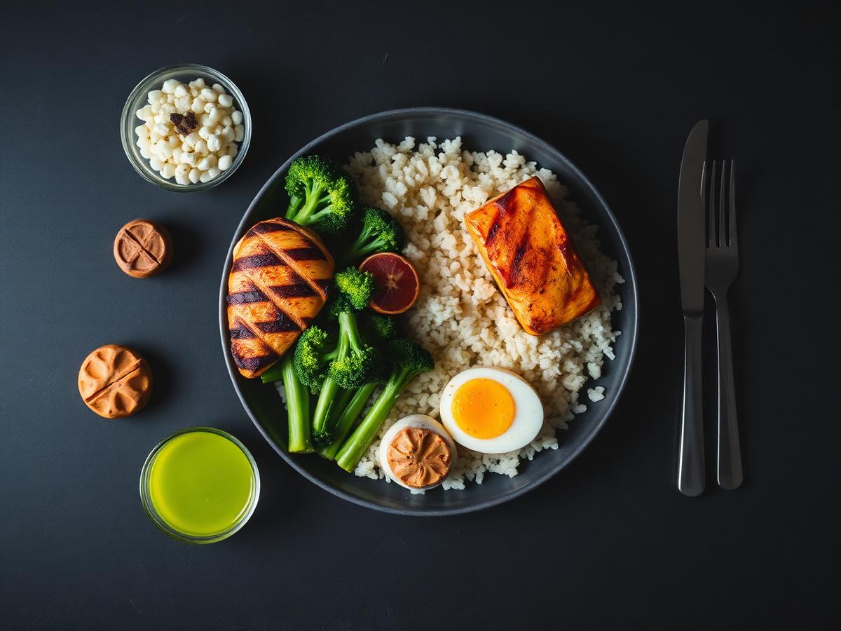 Refeição rica em proteína preparada para treino